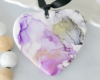 Heart Ornament - Alcohol Ink Ornaments - Hand Painted - Galentine Gifts - Best Friend Gifts
