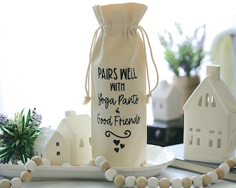 Pairs Well With Yoga Pants - Wine Bottle Gift Bag - Funny Gifts - Best Friend Gifts