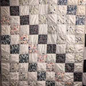 Woodland Patchwork Baby Quilt – Neutral Modern Nursery Blanket – 47x42