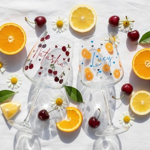 Personligt fruktvinglas | Sommarcocktailglas | Apelsin-, körsbärs-, citron-, lime- eller jordgubbsdesign