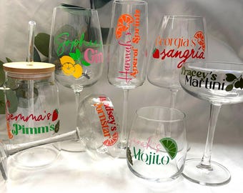 Personalised Cocktail Glass | Custom Name Summer Cup | Choose Your Cocktail Design
