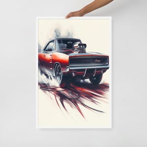 Burnout Beast – 1968 Dodge Charger Wandkunst, Oldtimer Druck, Vintage Auto Poster, Kunstdruck, Geschenk für Autoliebhaber, Wohndekoration