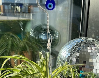 Evil Eye Plant Stake: Wire Wrapped Bead Accent, Handmade Home Decor