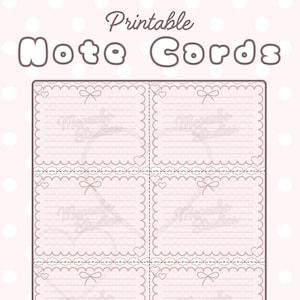 Printable Cute Note Card Set | Pink Coquette Kawaii Flashcards for Study and Teaching | Digital Aesthetic Stationery for Students & Teachers
