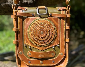 Borsa a tracolla in pelle fatta a mano – Borsa a tracolla tribale steampunk