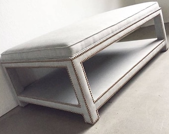 Custom Upholstered Ottoman W/Shelf
