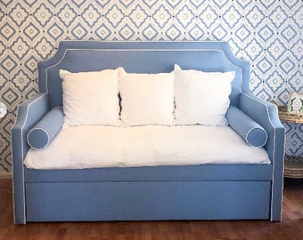 Custom Trundle Daybed W/High Notched Back & Arms  - COM