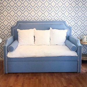 Custom Trundle Daybed W/High Notched Back & Arms  - COM
