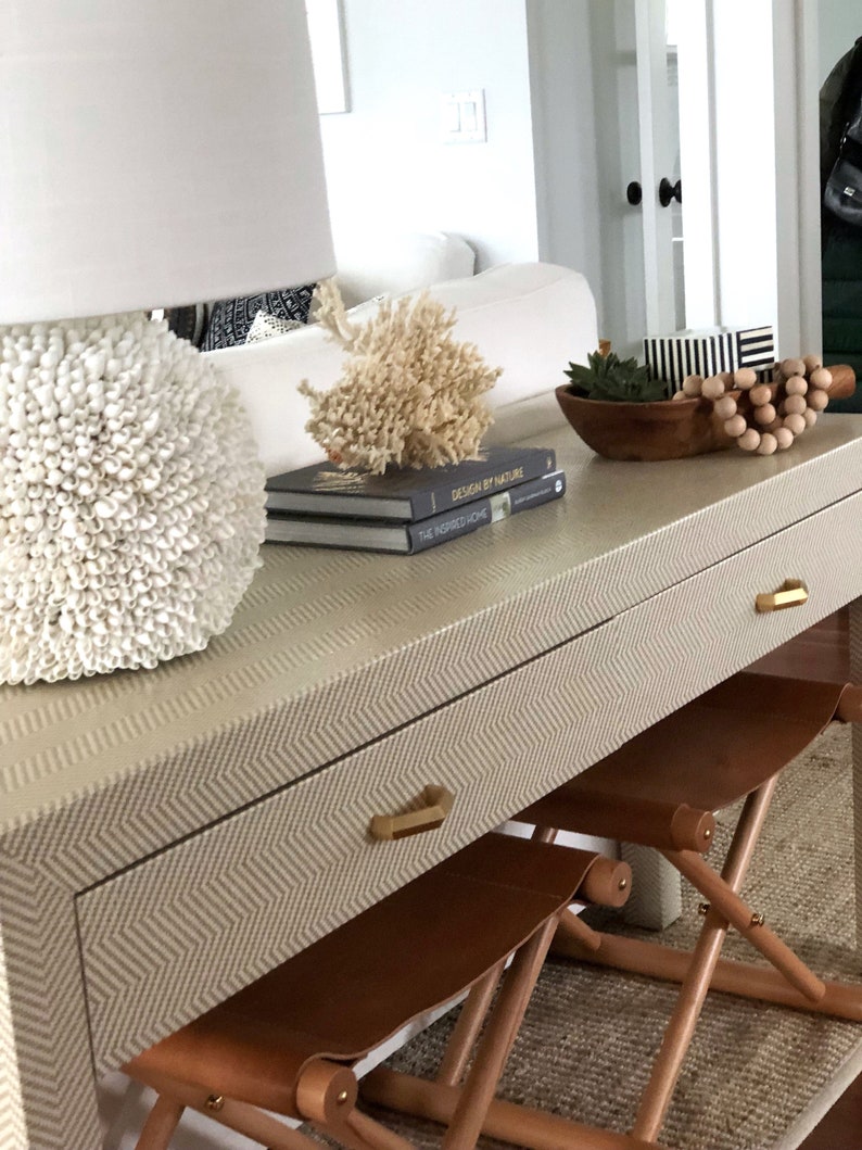 Grasscloth Wrapped Console WDrawers Customizable