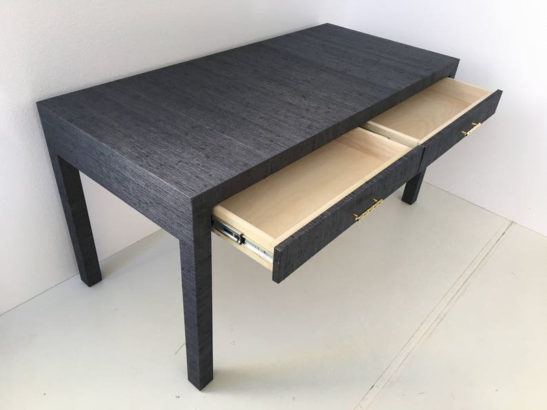Grasscloth Wrapped Desk/table W/drawers Custom Built Etsy