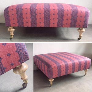 Custom Ottoman W/ Turned Wood Feet on Casters COM afbeelding 5