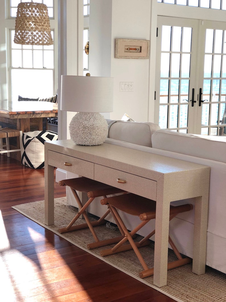 Grasscloth Wrapped Console WDrawers Customizable