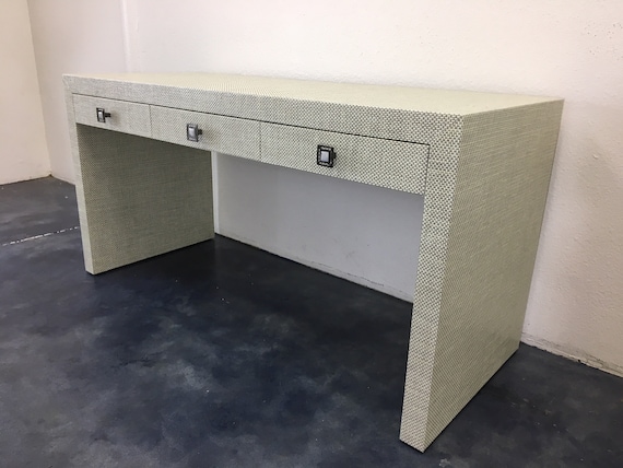 Grasscloth Parson S Waterfall Desk Table W 3 Drawers Com Etsy