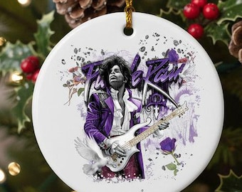 White Prince Purple Rain Christmas Ornament | Music Legend Fan Gift | Home Decor Ceramic Collectible