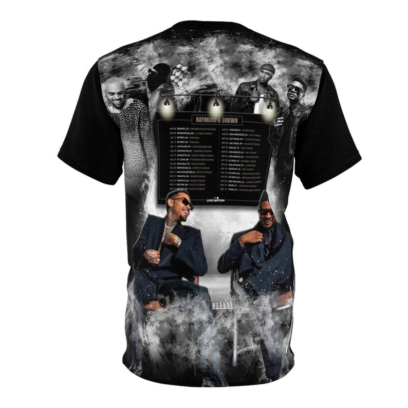 R&B Tour Shirt with Dates | Raymond and Brown All-Over Print Tee | Front and Back image 3