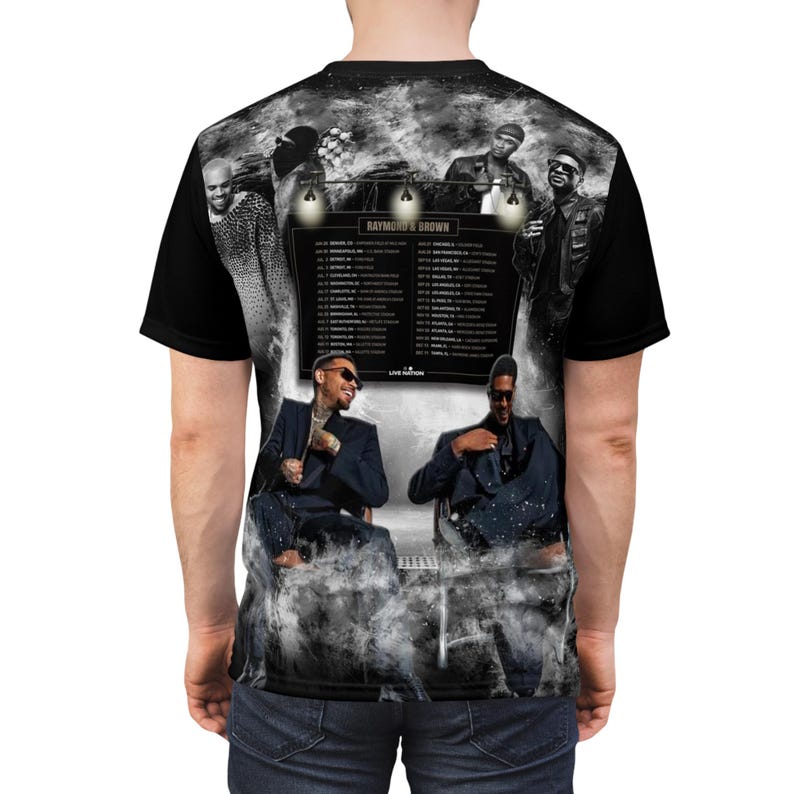 R&B Tour Shirt with Dates | Raymond and Brown All-Over Print Tee | Front and Back image 8