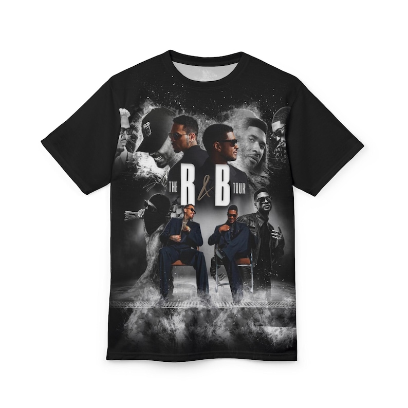 R&B Tour Shirt with Dates | Raymond and Brown All-Over Print Tee | Front and Back image 2