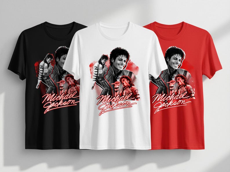 Michael Jackson Graphic Tee - Vintage Retro Music Icon Shirt, Soft Cotton, Twill Shoulder Tape image 1