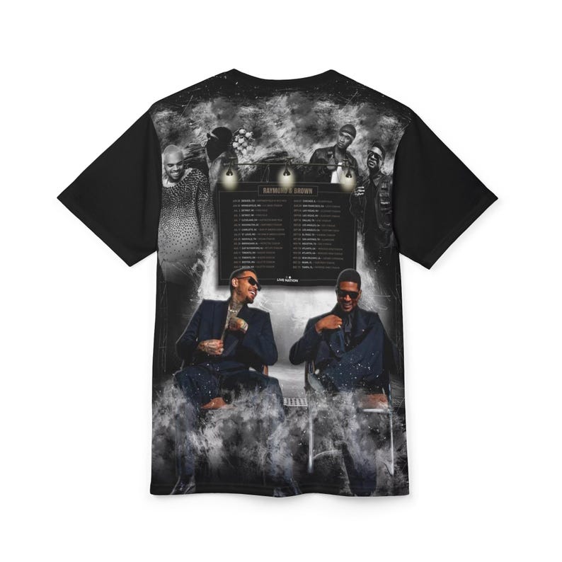 R&B Tour Shirt with Dates | Raymond and Brown All-Over Print Tee | Front and Back image 4