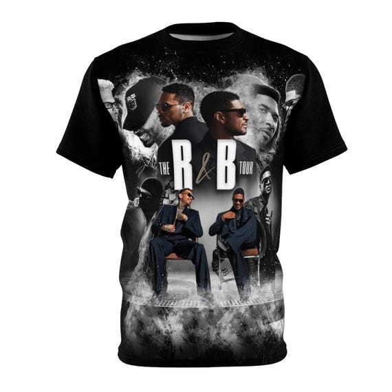 R&B Tour Shirt with Dates | Raymond and Brown All-Over Print Tee | Front and Back