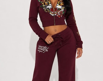 Ed Hardy Y2K Set / 2000s Style / Tiger Print / Burgundy Colors