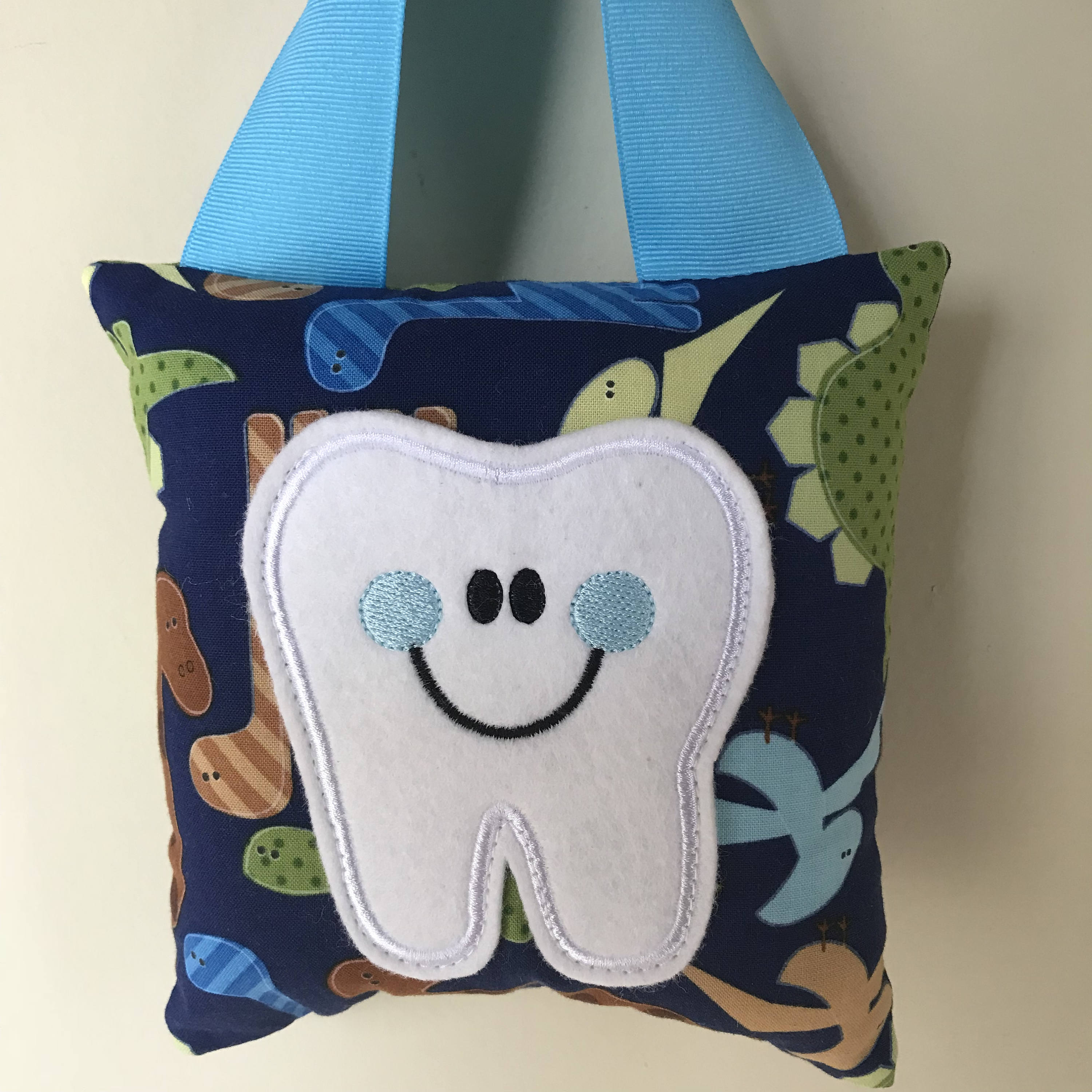 Tooth Fairy Pillow Dinosaur Pillow with Blue Ribbon Kids Etsy