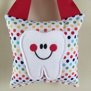 Tooth Fairy Pillow Rainbow Polka Dot with Red Ribbon Kids Pillow Kids Gift image 1