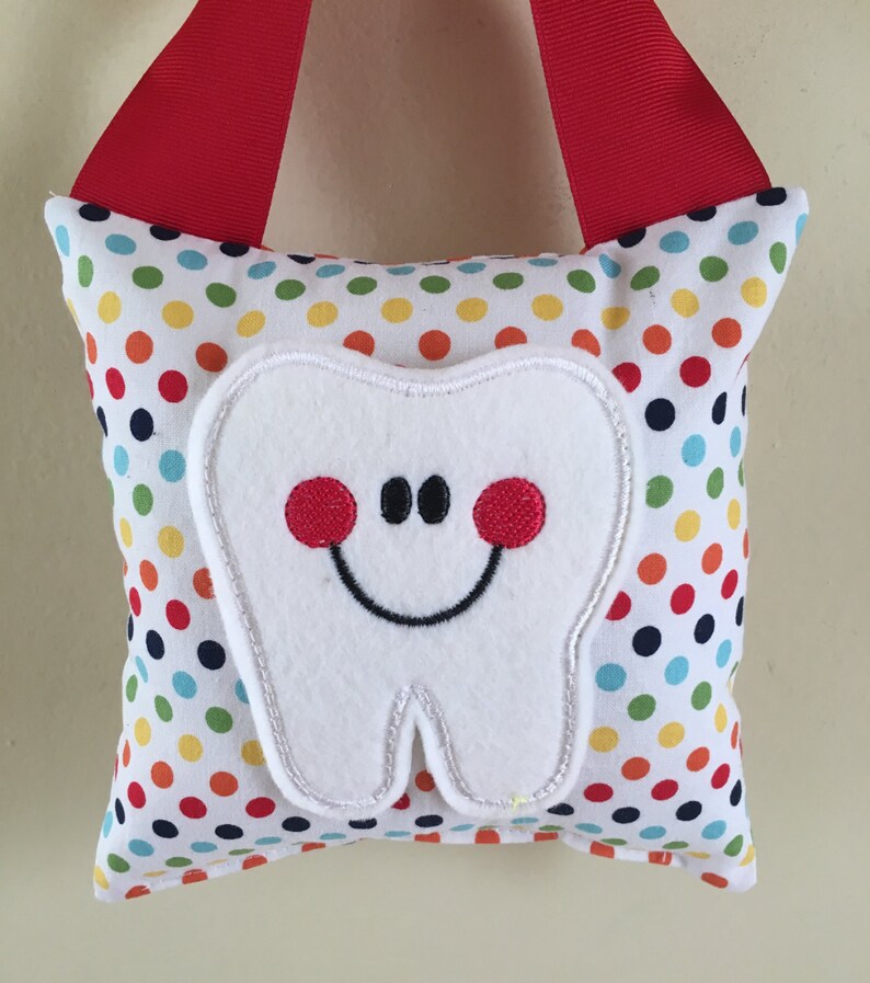 Tooth Fairy Pillow Rainbow Polka Dot with Red Ribbon Kids Pillow Kids Gift image 1