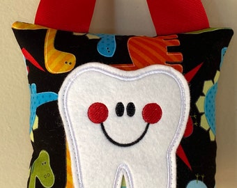 Tooth Fairy Pillow - Dinosaur Pillow with Red Ribbon - Kids Pillow - Kids Gift