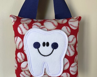 Tooth Fairy Pillow - Baseball Pillow with Navy Blue Ribbon - Kids Pillow - Kids Gift Idea