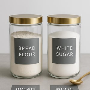 Minimalistische grijze voorraadkastlabels Afdrukbare esthetische keukenpotstickers bewerkbare canvassjabloon Moderne opslagorganisatietags luxe cadeau