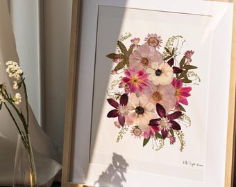 Geperste bloemenkunst, Dark Rose Anemone Botanical PRINT gedroogde-bloemenkunst, geperste botanische kunst Afdruk 8,5 x 11 inch, plantenkunst