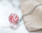 Pink flower necklace, Mother 39 s day gift, Queen Annes Lace Spring necklace, Natural jewelry, Real flower jewelry
