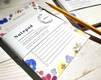 Notitieblok geperste bloem takenlijst A6 bloemen notitieblok, botanisch briefpapier, schrijfblok met afscheurlijn, lentebloemen Moederdagcadeau