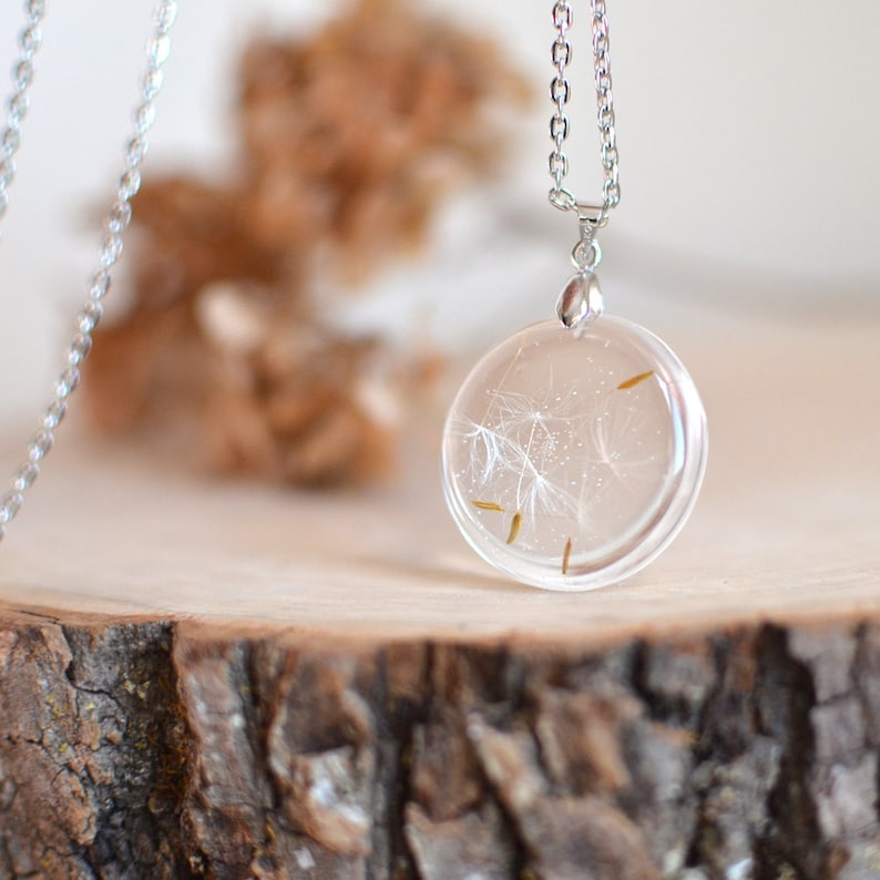 Dandelion seed necklace, Make a wish terrarium necklace, nature lover gift, Mother's day gift idea