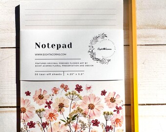 Notitieblok geperste bloem Cosmos Flowers A6 bloemen notitieblok, botanisch briefpapier, schrijfblok met afscheurlijn, lentebloemen Moederdagcadeau