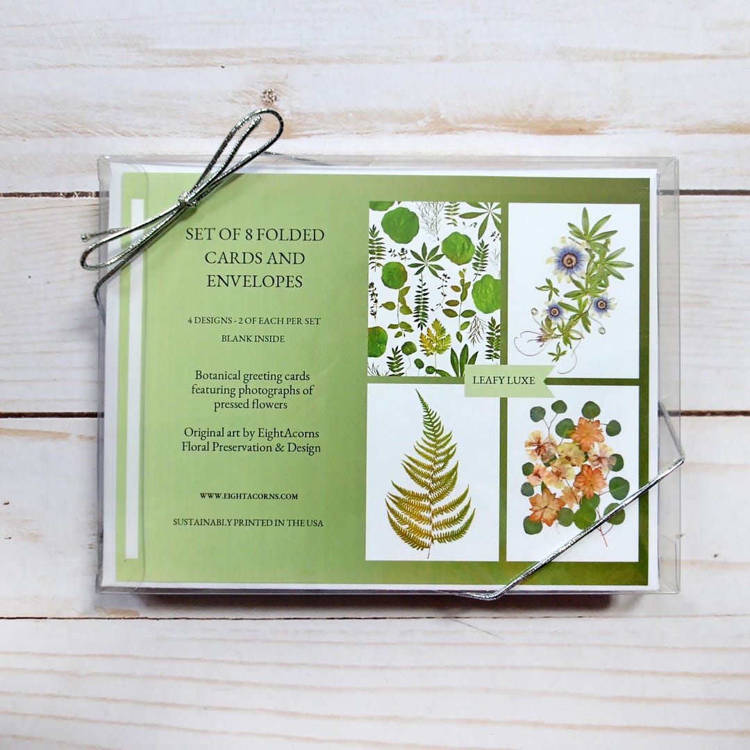 Leafy Luxe Greeting Card Set - Pack of 8 Blank Floral Cards With ...