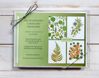 Lommerrijke luxe wenskaartenset: 8 blanco kaarten met bloemen en enveloppen | Geperste bloemenkunst, botanisch briefpapier, cadeauset