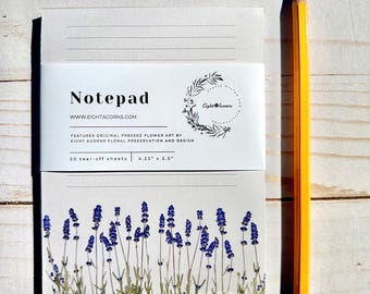 Notitieblok geperste bloem lavendel A6 bloemen notitieblok, botanisch briefpapier, schrijfblok met afscheurlijn, lentebloemen Moederdagcadeau
