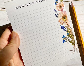 Notitieblok geperste bloem Laat je ideeën groeien A6, botanisch briefpapier, schrijfblok met afscheurlijn, lentebloemen Moederdagcadeau