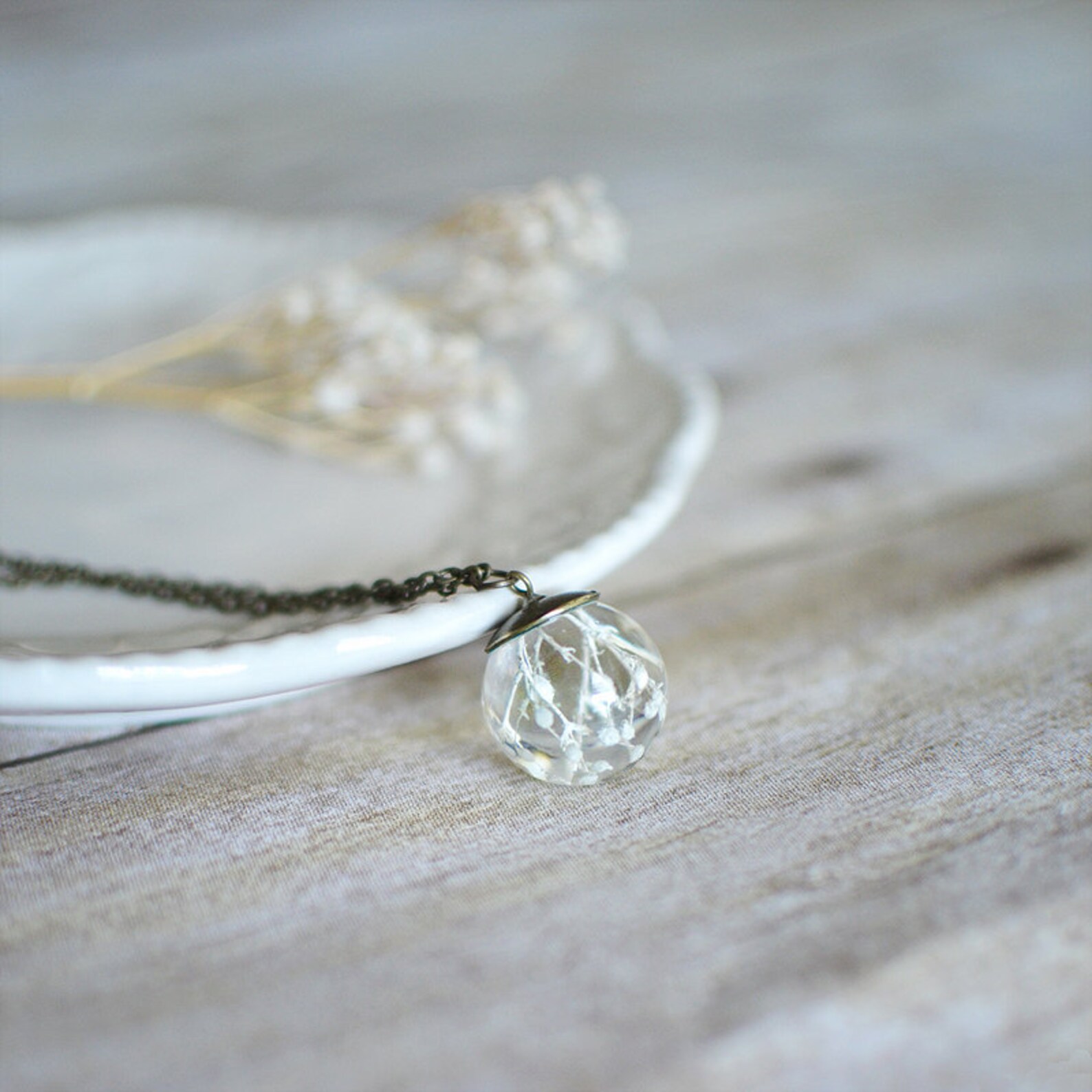 White Baby Breath Necklace Real Flower Necklace Bridal Etsy