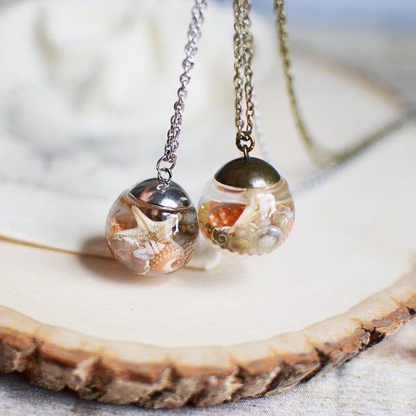 Sea shell necklace, real sea shell jewelry, summer necklace, beach wedding, gift for her, seashell terrarium necklace