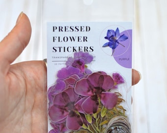 Stickerset geperste bloem - 40 waterdichte vinylstickers | Bloemenstickers voor logboeken, waterflessen, laptops, spiegels - paars