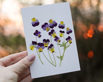 Wenskaart met geperste bloemen, viooltje, briefpapier met bloemen, blanco wenskaarten, botanische wenskaart, / PRINT