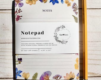 Notitieblok geperste bloem A6 bloemen notitieblok, botanisch briefpapier, schrijfblok met afscheurlijn, lentebloemen Moederdagcadeau - bloemige noten