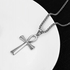 Ankh Cross Necklace – Black and Silver Stainless Steel Egyptian Life Symbol Pendant – Unisex Jewelry – Men’s & Women’s Gift