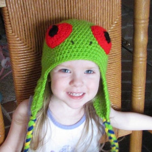 Red Eyed Tree Frog Earflap Hat Crochet Pattern 6 sizes included PDF