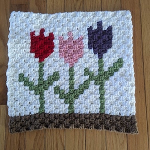 C2C Tulips Blanket Square Crochet Pattern - Flower Afghan Square Pattern - Tulips Crochet