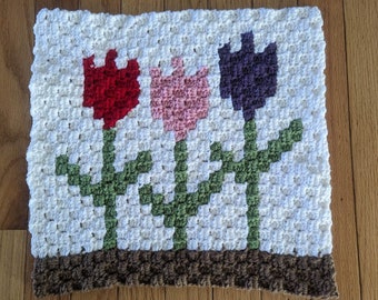 C2C Tulips Blanket Square Crochet Pattern - Flower Afghan Square Pattern - Tulips Crochet