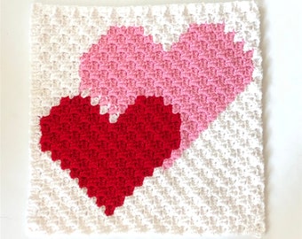 C2C Blanket Square Crochet Pattern - Hearts Afghan Square Pattern - Heart Blanket Square - Holiday Collection